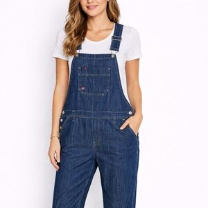 Dickies Womens Denim Bib Overalls Dark Wash Carpenter FB206DIB Indigo Blue S